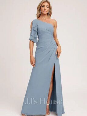 JJ's House A-line One Shoulder Ruffle Chiffon BLACK (Not Blue)  Dress